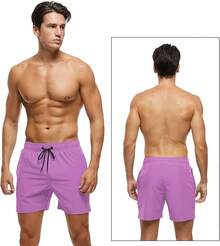 Men's Swim Trunks Quick Dry Beach Shorts With Zipper Pockets And Mesh Lining - Lilac - View 2