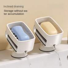 Suction Cup Soap Dish Holder With Rotatable Soap Tray & Drainage Holes, Includes Cleaning Sponge, Suitable For Bathroom, Vanity, Kitchen Back To School