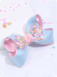 2 Stücke blaue Shaker Schleifen für Frauen Mädchen, rosa blaue Grosgrainschleife, Stylingclips mit Konfetti-Shaker, süße Sternschleife Haarclips, Urlaubsgeschenke, Schleifenspangen Haaraccessoires für Frauen