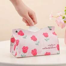 1pc PU Leather Tissue Box Cover With Floral Print Design, Butterfly & Flower Pattern Tissue Box For Desktop, Home, Living Room, Bedroom, Car, Makeup Storage Organizer, Suitable For Back To School, Wedding Season, Birthday Party