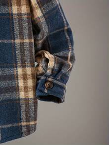 男童连帽夹克拉绒格子口袋休闲夹克