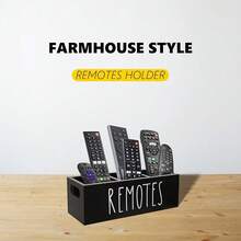 New- Remote Control Holder, Farmhouse Remote Storage Box, Bedside TV Controller Caddy, Rustic Wood Media Anizer Tray For Home Bedroom Table (Black) - Jet Black - View 4