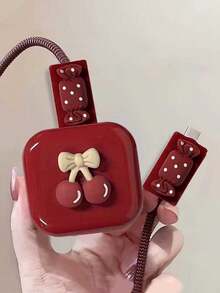 5 件/套 3D 卡通樱桃和糖果充电适配器保护壳和电缆保护器，兼容 Apple 20W 英国插头快速充电器充电器配件、手机配件