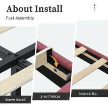 Twin/ Full/ Queen Bed Frame, Upholstered Platform Bed With Headboard, Soft Bed Frame, No Boxing Spring Needed, Easy Assembly, Cream/ Black/ Pink/ Rose Pink/ Brown/ Green - 玫紅色 - 查看 5