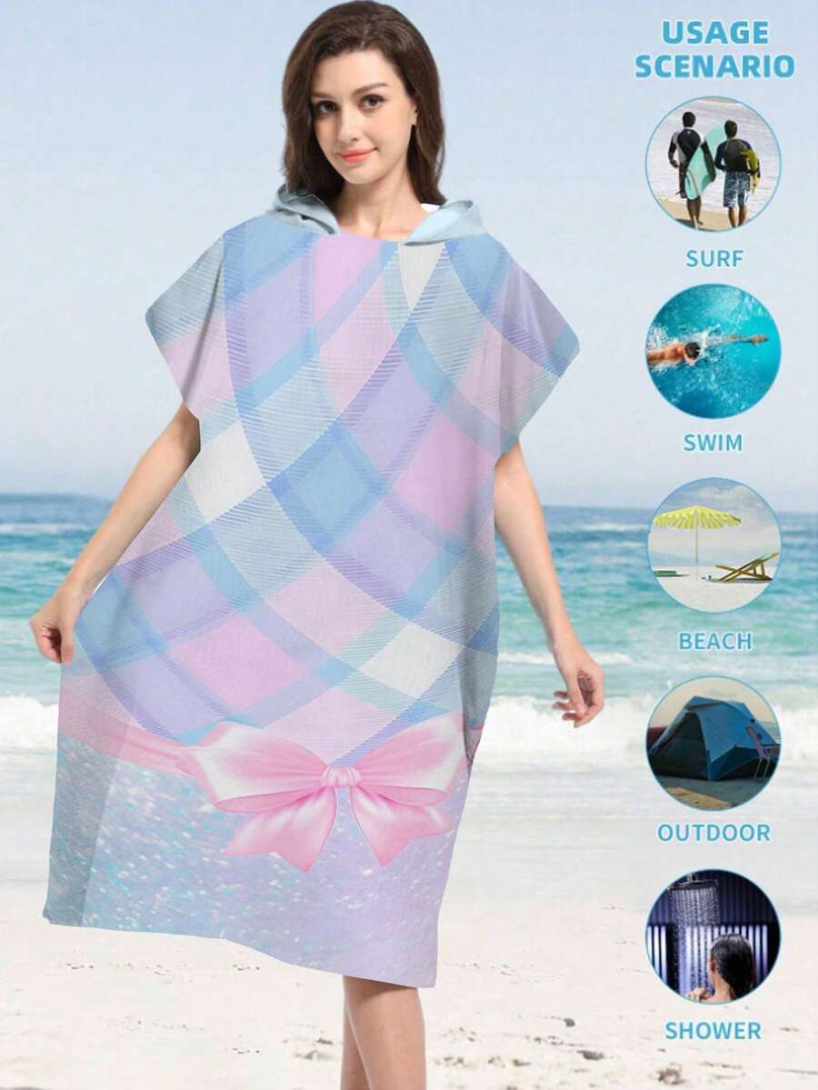 1pc Plaid Butterfly Print Hooded Cape/Robe - Super Soft Microfiber Butterfly Pattern, Suitable As Gift For Boys, Girls, Couples - Beach & Home Decor, Couples Shawl | Microfiber Bathrobe, Suitable For All Occasions Back To School