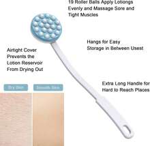 Yiesoum Back Lotion Applicator And Massager By Body Long Handheld Self-Handhled Easy Reach For Sunscreen, Cream, Shower Gel On Back, Legs And Feet, Long Shower Bath Brush, Easily Roll-A Dispenser Back To School - White - View 4