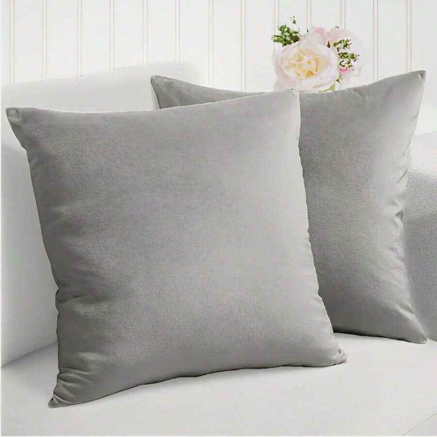 Kit Of 4 Cushion Covers 45x45 Suede Smooth Velvet Premium With Invisible Zipper Decorative - Light Grey - View 1