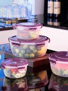 Conjunto de 3/4 recipientes para almacenamiento de alimentos con tapa, aptos para microondas y refrigerador, material reforzado, con junta de silicona incorporada y diseño de apilamiento optimizado, para almacenar carne, frutas, verduras, etc.