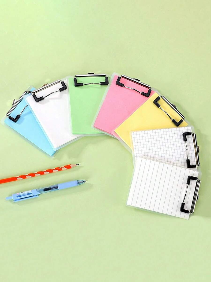 1 Tablero con clip y 50 hojas de bloc de notas, tablero portátil para escribir a mano, libreta de notas de colores, diario, carpeta con notas adhesivas, adecuado para el aula, la oficina, el restaurante, toma de notas, memo, trabajo manuscrito, regreso a la escuela, útiles escolares - Multicolor - Ver 1
