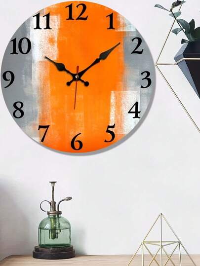 Pc 10" /12" Rustic Oranje Grijs Gradient Pattern Wooden Wand Clock, Silent Non Ticking, Ideal Living Room Bedroom Home view 4