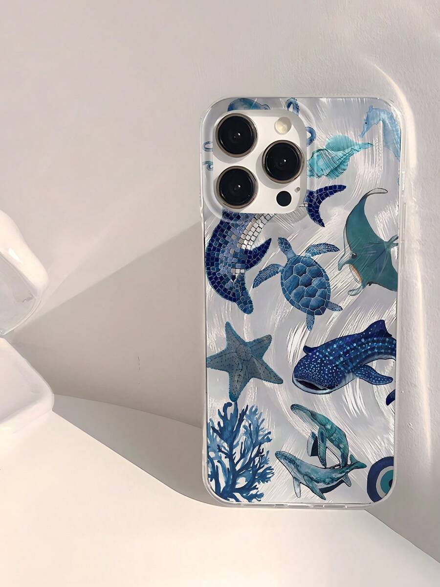 Summer Phone Case 1pc Soft, Glossy, Smooth Ocean Element Design Waterproof, Fingerprint-Proof, Scratch-Resistant Transparent IMD Phone Case