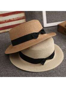 This Fashionable Women's Straw Hat Is Available In Four Colors And Is Perfect For Outdoor Travel. It Features A Korean Style And Is Suitable For Daily Wear, Sun Protection, And Beach Vacations. It Comes With A Retro Flat Top And Is An Excellent Gift For Summer.