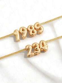 1pc Polished Gold/Silver Plated Numeric Pendant Necklace, Personalized Birthday/Anniversary Gift, Suitable For Holiday Gifts