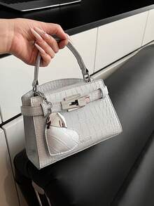 女士迷你鳄鱼纹手提包，新款时尚小方包，百搭单肩斜挎包 - 藍色 - 查看 4