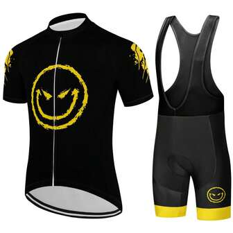 Men's Cycle Jersey Set Bicycle Bib Short Set 3D-Printed Solid Color Smile Pattern Sports Clothing Apparel Reflective Stripe 3 Rear Pockets Gel Pad
