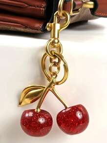1pc Burgundy Cherry Bag Charms Wallet Charms Keychain -, Cherry Charms Car Cherry Accessories Keychain Women Christmas Gift Valentine's Day Bag Gift