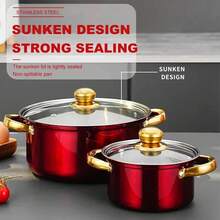 12 Piece Cookware Set Nonstick Pots And Pans Home Kitchen Cooking Non Stick, Classic Design, Glass Cover, Stainless Steel Handle, Includes 16/18/20/22/24/24cm Pots, Red