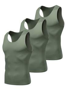 3 Piezas Chaleco conformador verde para hombres, chaleco ajustado de seda de leche, elástico y cómodo para deportes al aire libre, entrenamiento, carrera, baloncesto, fútbol, capa base deportiva de secado rápido, transpirable y cómoda para usar en primavera y verano, regalo