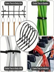 300 Stücke schwarze Nylon-Kabelbinder, verstellbar, selbstsichernd, wasserdicht und rutschfest, 3,94/5,91/7,87 Zoll, geeignet für den Außenbereich, Kabel-, Garten- und Haushaltsbündelung, sicherer Reißverschluss, verstellbarer Riemen, Kunststoff