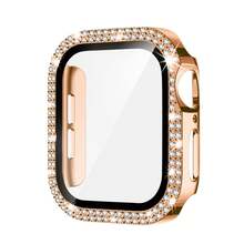 Compatible With Apple Watch Case Series 10/9/8/7/6/5/4/SE With Tempered Glass Screen Protector, Double Bling Case Crystal Diamonds Rhinestone Bumper Overall Hard PC Ultra Protective Cover Compatible With Apple Watch - Apple Double Row Shell Membrane - View 34