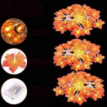 New LED Autumn Simulation Maple Leaf Pumpkin Light String, Battery Powered (Excluding Battery) Suitable For Halloween, Thanksgiving, Christmas, Yard Decoration Lights
