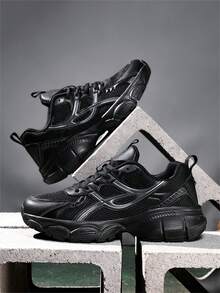 大码男士休闲运动鞋，低帮橡胶底网眼运动鞋，透气厚底运动鞋，街头服饰健身教练 2000 年代风格情人节创意 - 黑色 - 查看 7