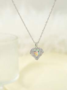 1pc Angel Wing & Heart Shaped Gold Plated Zirconia Embedded Pendant Necklace, Fashion Versatile Jewelry For Women Wedding/Date, Gift For Holidays