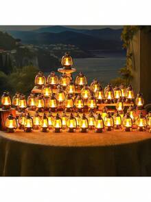 12pcs Mini Lantern With Flickering LED Candle, Vintage Candle Light Hanging Decorative, For Centerpiece Halloween Western Party Christmas Tree Decorations - Gold - View 8