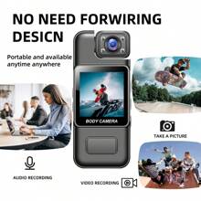 1pc Wearable Camera 1080P HD With 180° Rotatable Lens, LCD Display & Night Vision - Portable USB Rechargeable Body Camera For Security, Sports, Travel, Vlogging, Daily Life - Auto Focus, TF Card, 1000mAh Battery