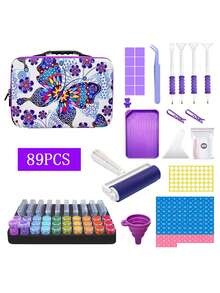1 Set de equipo completo de pintura de diamante 5D y bolsa de almacenamiento, caja de almacenamiento de diamantes con diseño de mariposa, que incluye rodillo, caja de clasificación, juego de bolígrafos para puntos, pegatinas, etc. Hobby DIY, el mejor regalo para principiantes de manualidades - Multicolor - Ver 8
