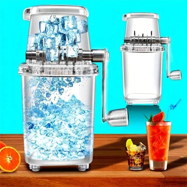 1pc Small Household Ice Crusher Multi-Functional Transparent Black Hand-Cranked Ice Shaver, Kitchen Supplies, Cocktail Mixing Tools