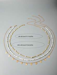 3pcs/Set Bohemian Beach Beaded Pearl Metal Disc Pendant Waist Chain Jewelry Set, Suitable For Beach Vacation, Tourism, And Important Occasions As An Excellent Gift (Number Of Beads Varies, Bead Size May Slightly Differ Batch By Batch) - Multicolor - View 9