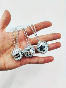 10pcs-Disco Party Pack,Mini Mirror Disco Ball Necklaces, Silvery - Perfect For Dance & Costume Accessories,Birthday Party Necklace, Party Gift, Wedding Gift, Wedding Necklace, Wedding Single Party Accessory - Silver - View 6