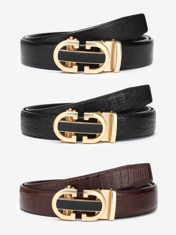 1pc Men Leather Grain / Crocodile Grain Automatic Buckle Fashion Casual Versatile Belt