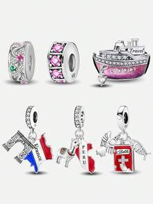 1PC 925 Sterling Silver Fashionable Ship France Arc De Triomphe Peru Alpaca Pendant Beads Charm Suitable For Bracelets DIY Women's Jewelry - Silver - View 11