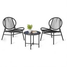 3-Piece Outdoor Seating Acapulco Chair All Weather Small Patio Bistro Set Of 2 Chairs And Side Table Modern Outdoor Furniture For Backyard Garden Balcony - 黑色 - 查看 1