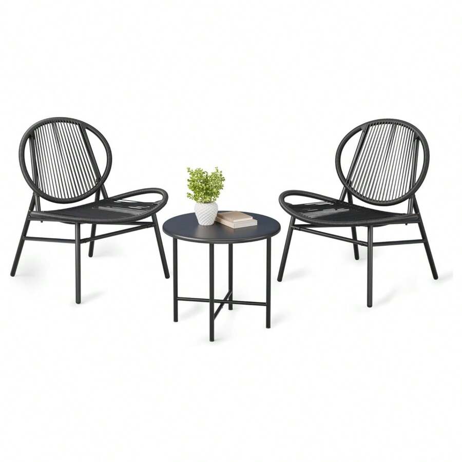 3-Piece Outdoor Seating Acapulco Chair All Weather Small Patio Bistro Set Of 2 Chairs And Side Table Modern Outdoor Furniture For Backyard Garden Balcony - 黑色 - 查看 1