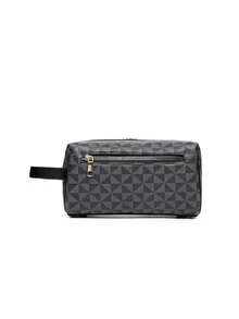 男士手拿包男士手提包男士腕包男士洗漱包大容量防水轻便适用于大学商务旅行 PU 皮革复古简约街头潮流几何印花男士男孩礼物 - 彩色 - 查看 8