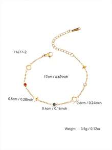 1pc Elegant Luxury Minimalist Hollow Four-Leaf Flower Inlaid Colorful Crystal Stainless Steel 18K Gold Plated Necklace And Bracelet Jewelry Set, Suitable For Daily, Work, Banquet, Party Wear, Gift For Friends, Lovers, Classmates