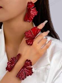 1 set de style punk, bracelet ajustable, bague, boucles d'oreilles à demi-côté ouvert avec motif feuille de ginkgo métallique polyvalent. Convient pour un usage quotidien et des occasions festives. Cadeau pour femmes.