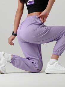 1pc Women's Solid Color Casual Pocket Design Pants, Versatile For Daily Wear, Hiking, Traveling, Trekking, Running, Cycling, Jogging