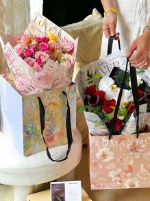 2 Stücke/5 Stücke modischer großer Blumen Geschenktüte im Ins-Stil, enthält Grußkarten, Ins-Stil, luxuriös, hochwertig, Geschenktüte, geeignet für Wohndekoration, Hochzeitsgeschenke, Hochzeitsjahrestags-Geschenke, Geschenke für die Freundin, Muttertagsgeschenke, Valentinstags-Geschenke, Geburtstagsgeschenke, Hochzeitsfeiern.