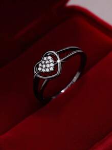 1 pieza Anillo con forma de corazón de circonita cúbica elegante y de alta calidad, adecuado para mujeres como regalo de boda, compromiso, Día de San Valentín o aniversario