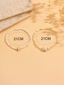 2pcs/Set Bohemian Beach Beaded Anklet, Metallic Random Pearls Ocean Animal Theme Foot Jewelry, Suitable For Daily Wear And Beach Travel