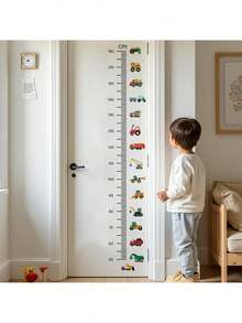 1pc Construction Truck Growth Chart Wall Decal - Removable Kids Room Decor, Height Measurement Sticker For Nursery & Toddler Boys, Self-Adhesive Educational Car Theme Decals