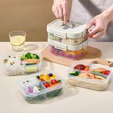 1pc Transparent Plastic Divided Lunch Box With Handle, Portable Leak Proof Bento Box With Compartment, Microwave Fruit Salad Food Storage Container Lunch Container, Meal Prep Box For StudentAdult Use In Home, Office, Camping, Picnic, Back To School - Multicolor - View 6