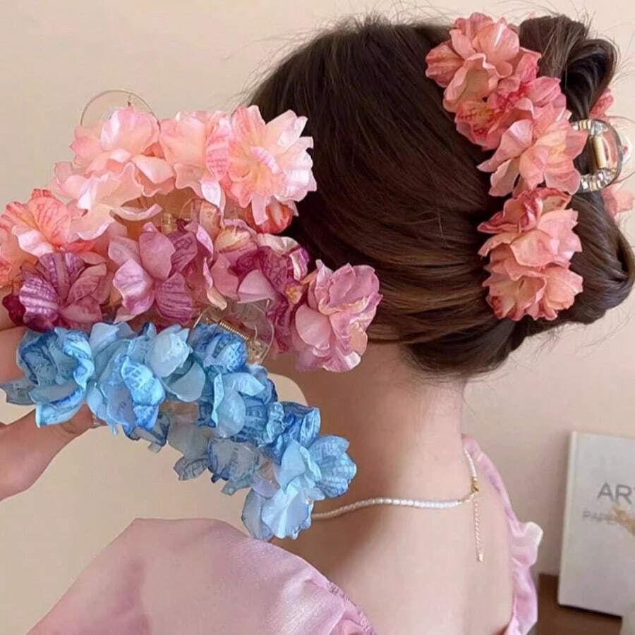1pc Elegant Floral Design Hair Claw Clip, Multi-Purpose Hairstyle Accessory For Women, Versatile For Daily, Beach, Dating - Multicolor - View 1