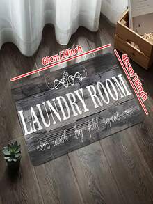 1/2pcs Laundry Wood Grain Design Pattern Floor Mat - Non Slip Laundry Blanket - Fashionable Letter Printed Mat - Soft Machine Washable, Home Decor Blanket, Best Gift, Laundry Decor Blanket