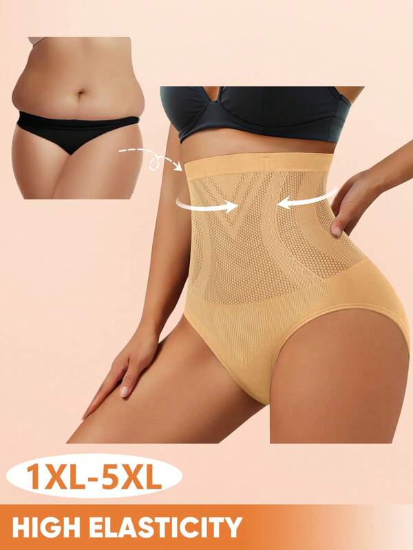 MEIYATING Sous-vêtements amincissants et galbants à taille haute sans couture pour grande taille, culotte triangle douce pour femmes