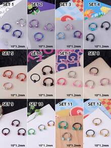 3Pcs Y2k Style Colorful Nose Ring Horseshoe Nose Hoops Earring 16g Stainless Steel Septum Jewelry Nose Ring Lip Ring Hinged Septum Hoops Piercing Jewelry, Septum Clicker Ring, Hoop Nose Ring For Septum, Helix, Rook, Tragus, Daith, Cartilage Earring For Women Men Halloween Piercing Body Jewelry For Party Dates Daily Wear